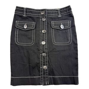 Kenzie‎ 4 Black Buttoned Denim Skirt Midi Contrast Stitch Pockets Y2K Streetwear